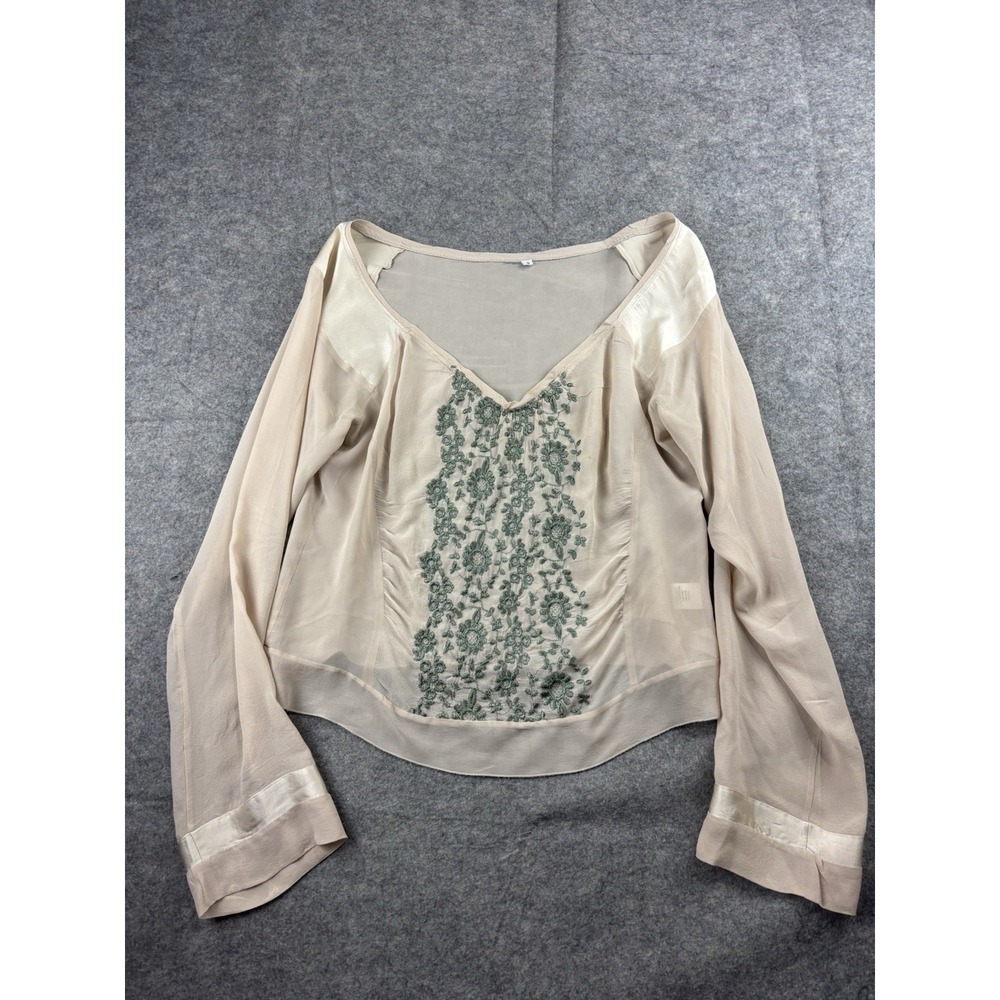 Women S Sheer Floral Embroider 100% Silk V‎ Neck Fairy Cottagecore Y2K Romantic